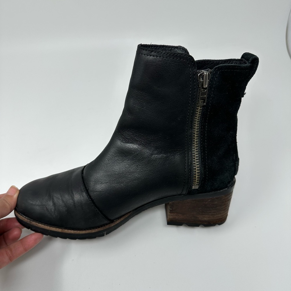Sorel Cate Bootie Waterproof Black Leather Ankle Boots Lug Sole Sz 8 - Picture 10 of 16